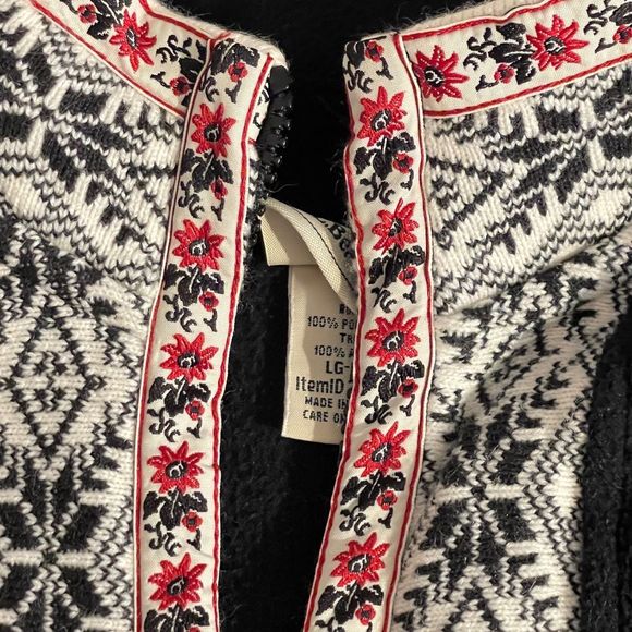 LL Bean Black Fleece Zip Up Nordic Fair Isle Trim - Picture 6 of 9